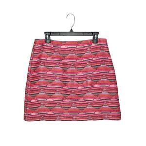 Loft Ikat Jacquard A-Line Mini Skirt Size 8 Medium Textured Pink Geometric